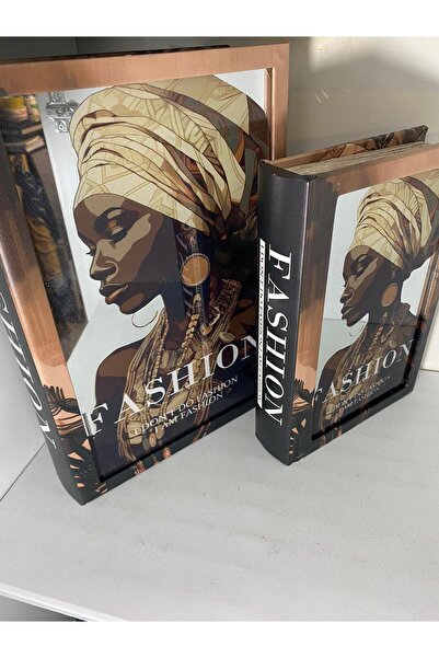 elif aksesuar Fashıon Afrikalı Kadın Ahşap Aynalı 2 Li Dekoratif Kitap Kutu