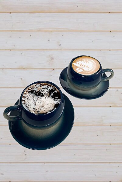 Artistic Quality Dekoratif Şık Tasarım Petrol Yeşili Ve Siyah Renklerinde Çay-kahve Fincan Seti 2 Kişilik