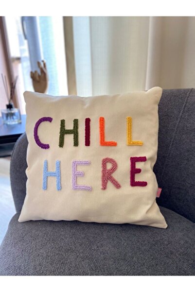 La Vivi Colorful Motto Linen Punch - Chill Here Husă de pernă, 42*42 Cm
