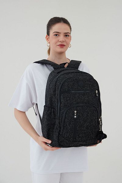 Rosso Collina Unisex imperteks Fabric Waterproof Large Size Multi-Compartment Black Travel Backpack School Bag