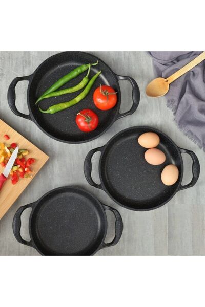 ENCA Döküm Granit 3'lü Sahan Seti Siyah (18-20-22)