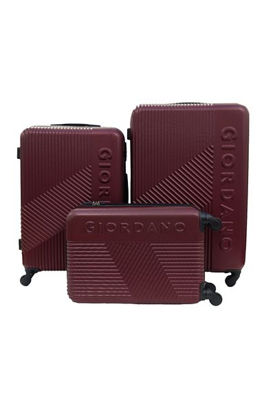 Giordano Logo Series Luggage Set of 3 Maroon,ABS Hardshell Lightweight Durable Secure Number Lock.