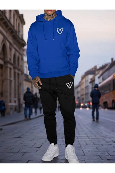 YOHO SPORT Σετ αθλητικών φόρμες με κουκούλα Heart Printed - Ροζ και βαμβακερό, μαλακό και χοντρό σετ 2 τεμαχίων