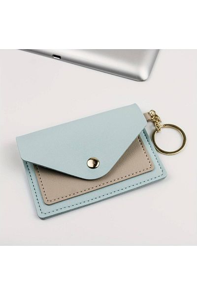 Siriderya Modern Design - Stylish Faux Leather Card Holder and Keychain for Daily Use, Wallet Light Blue