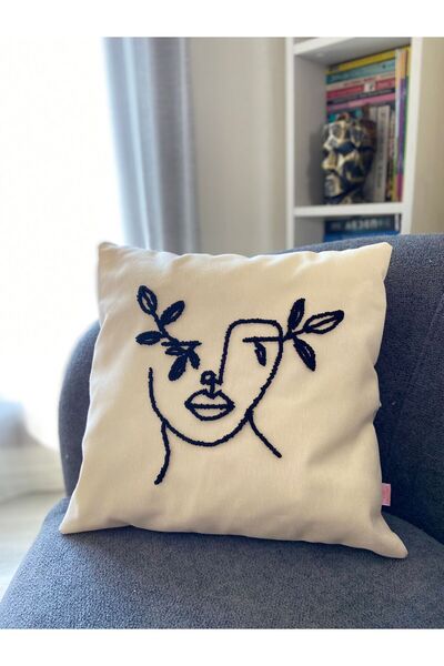 La Vivi Yüz Figürlü One Line Art Punch Kırlent Yastık Kılıfı 42*42 Cm