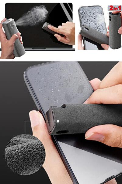 Nactumu 2'si 1 Arada Mikrofiber Ekran Temizleyici Seti Kalıntı Bırakmayan Püskürtme Şişeli Temizlik Kiti