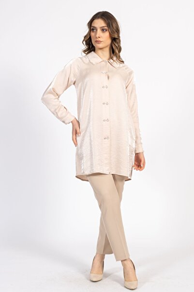 Ayda Triko Long Sleeve Silk Look Shirt