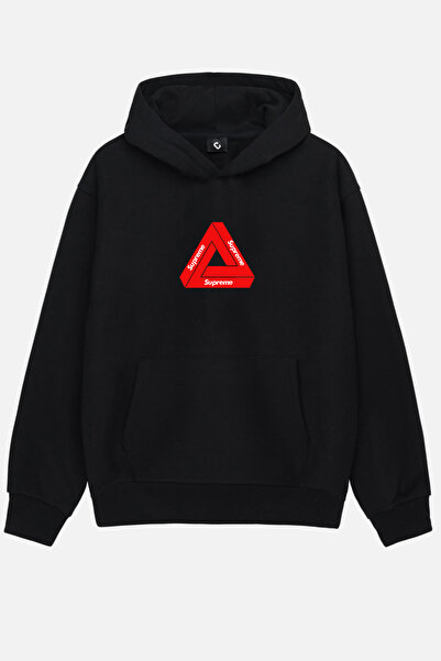 SELF CONTROL Crveni logo trokut trokut 100% Pamuk unisex Oversize kroj dukser...