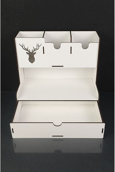 kutuTR Notpa Drawer Deer Patterned Desktop Pen Holder Organizer White Disassembled