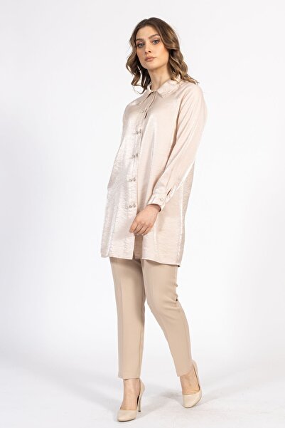 Ayda Triko Long Sleeve Silk Look Shirt