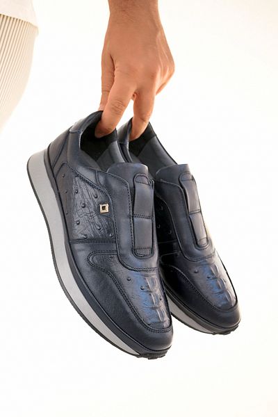 Deripabuc Navy Blue Genuine Leather Men's Sneakers - Mrd26-0410