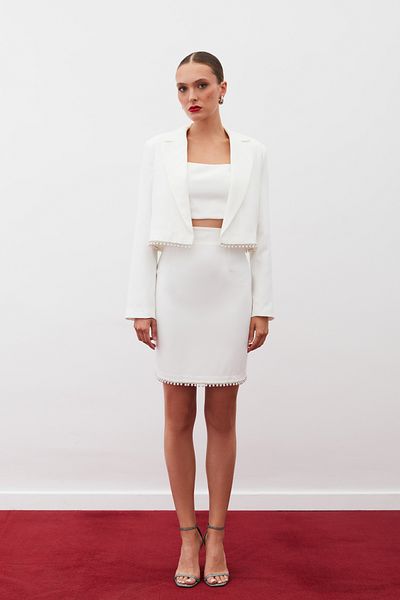 Sateen Short Skirt with Accessories - Ecru