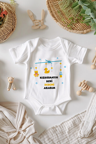 Tufi Baby جسم الطفل الأبيض - 100% قطن، كم قصير، نمط نداء الجد، أزرار كبس