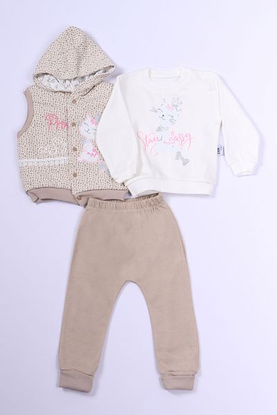 HÇM 3-Piece Set for Girl - Cat Printed Hooded Vest B61