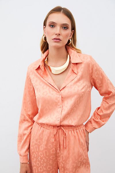 Sateen Cămașă din satin cu model - SALMON