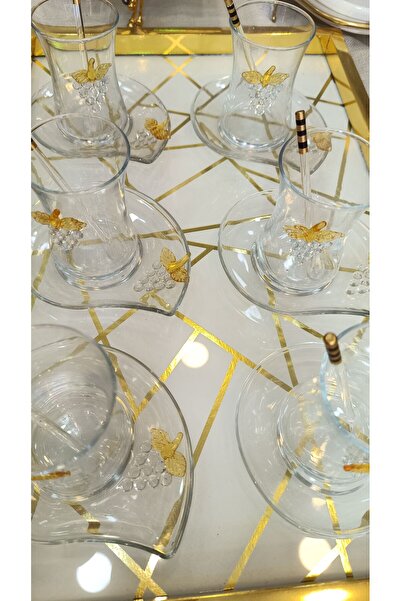 DEKOR ZÜCCACİYE HOME 6 kişilik 18 parça cam Kaşıklı kristal çay seti