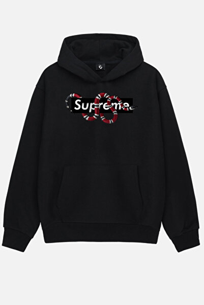 SELF CONTROL 100% Pamuk Snake Logo Oversize kroj Dukserica - Unisex kapuljača