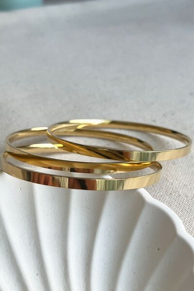 MODA سوار أجدا ثلاثي مسطح من الفولاذ بمحيط 18 سم للسيدات خالي من التشويه لون ذهبي ثلاثي