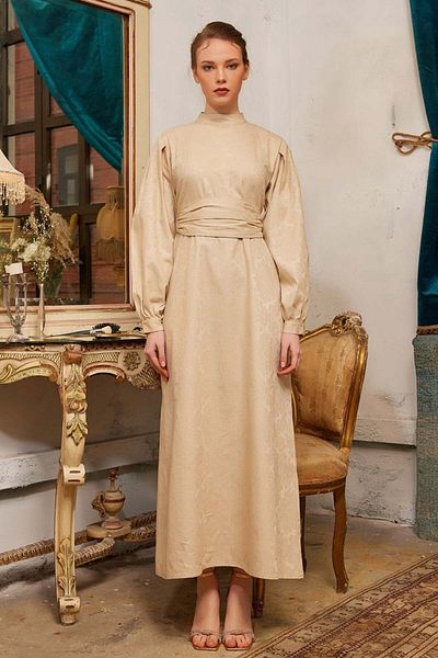 Ceylan Otantik Ecru Jacquard Evening Dress