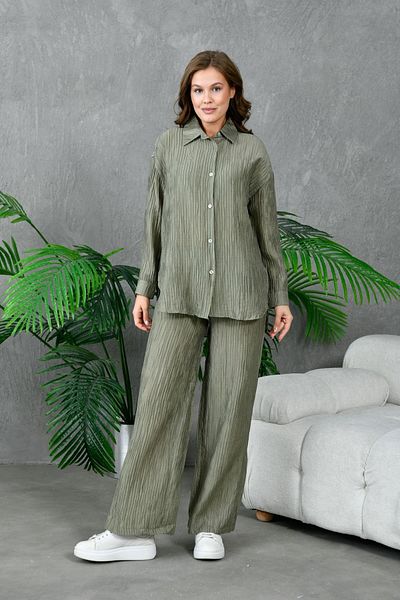 lovebox Comfortable Cut Crinkle Shirt and Trousers Set - Elastic Waist 130