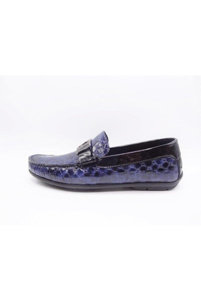 King Shoes حذاء صيفي من الجلد اللامع للرجال 4013 باللون الأزرق الداكن