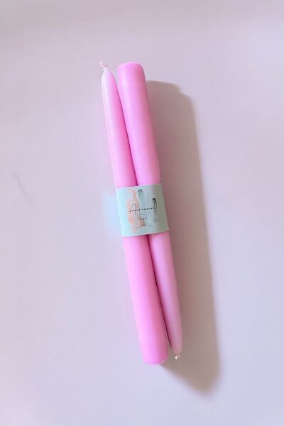 ARİENEL Şamdan Mumu | 2'li Set | Konik | Şeker Pembe | El Yapımı | Unique