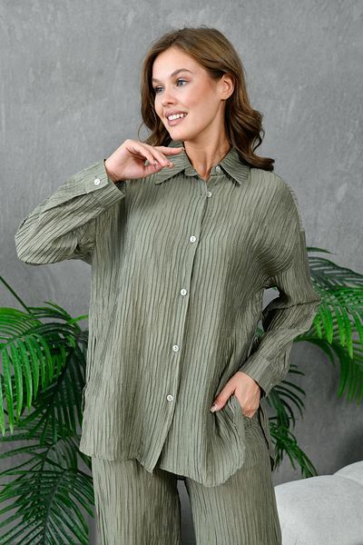 lovebox Comfortable Cut Crinkle Shirt and Trousers Set - Elastic Waist 130