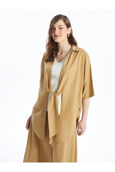 LC Waikiki LCWAIKIKI - Kimono supradimensionat de in bej închis cu guler șal și imprimeu
