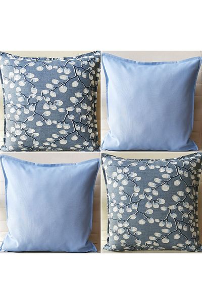 Fabric by Gülçin Σετ μαξιλαροθήκης 4 τεμαχίων από βαμβακερό μαλακό βαμβακερό ύφασμα Baby Blue-Bud με σχέδιο