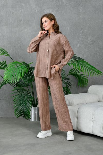 lovebox Comfortable Cut Crinkle Shirt and Trousers Set - Elastic Waist 130