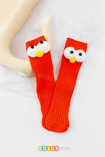Color Socks Червени детски и бебешки памучни чорапи с големи очи до коляното - цветови опции