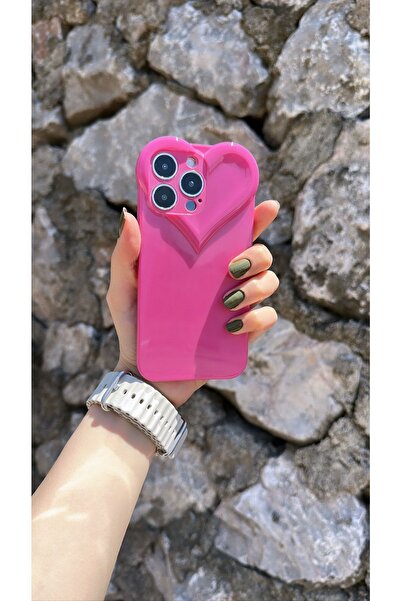 iPhone 13 Pro Pembe Renk Kalp Desenli Lüx Kılıf