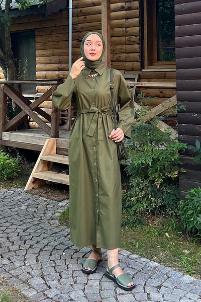 Ceylan Otantik Khaki Shirt Dress