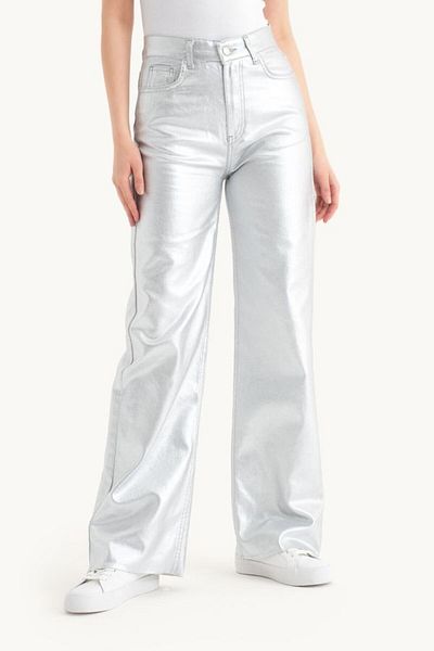 Hiccup Pantaloni de jeans obișnuiți, metalici, cu talie înaltă