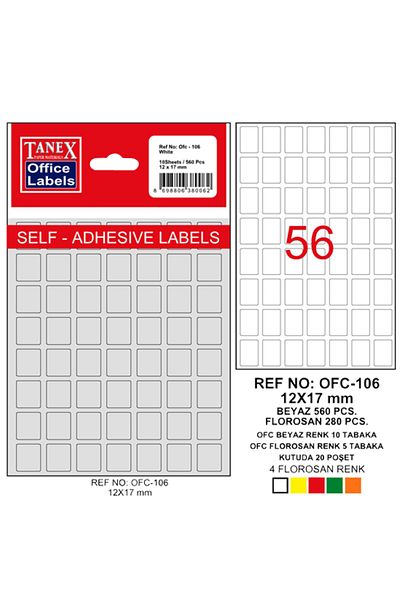 Tanex Office Label with Bag 12x17 Mm White Offc-106 (PACK OF 10)