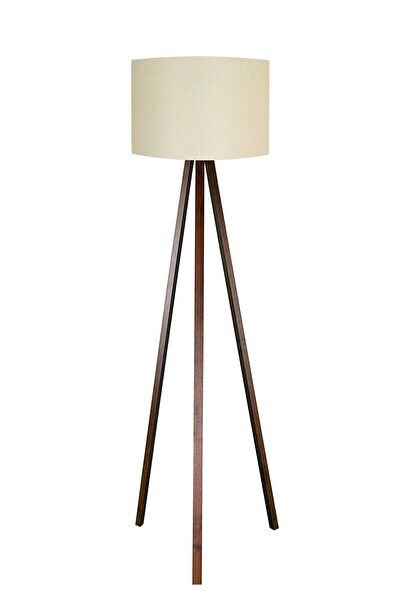 MODA35 Krem Kumaş Lambader Kahve Ahşap Ayak LY538