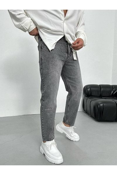 Gambocci High Waist Men's Gray Jeans - Boyfriend Fit