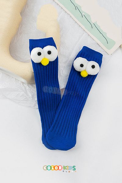 Color Socks Тъмносини памучни чорапи до коляното с големи очи за деца и бебета - цветови опции