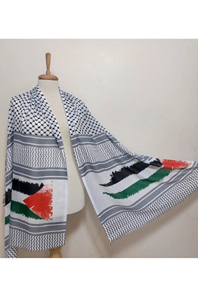 hicazavm Pamuklu Filistin bayraklı Keten Puşi, Poşu, Kefiye Şal 180x70