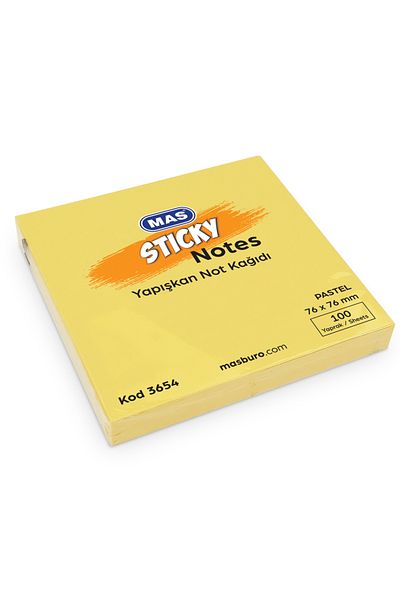 Mas Pastel Yellow Adhesive Note Paper - 100 SY 76x76 3654