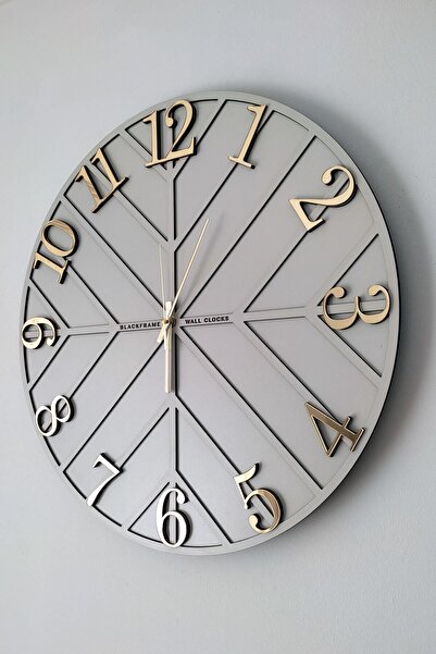 Blackframe - Diagonal Lines - Açık Gri & Gold - 50cm Duvar Saati