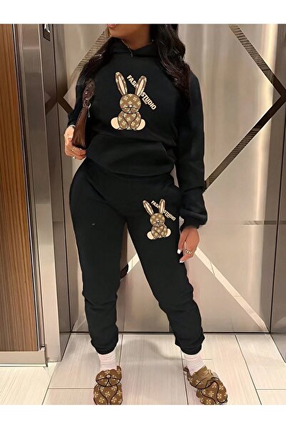 over head oh Hanorac oversize cu glugă și pantaloni de jogging cu imprimeu Fa...