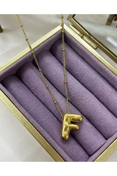 Accessories Three Dimensional Steel F Letter Balloon Gold Color Necklace