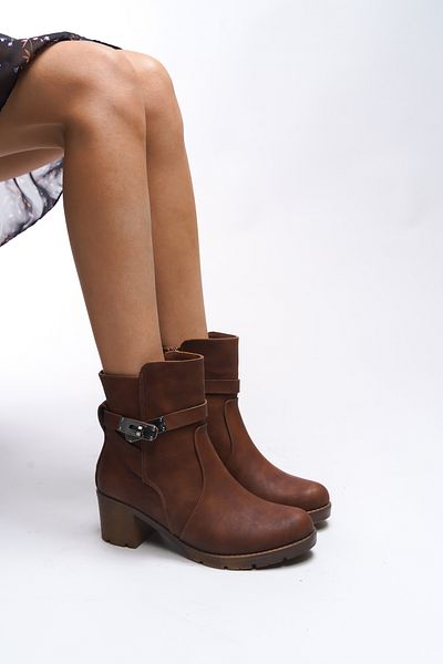Riccon Iverolia Matte Tan Heeled Boots - Lock Detailed 0012790