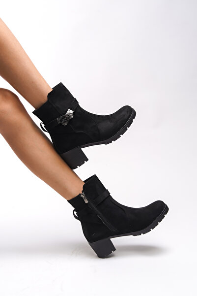 Riccon Iverolia Kilit Detaylı Topuklu Bot 0012790 Siyah Süet