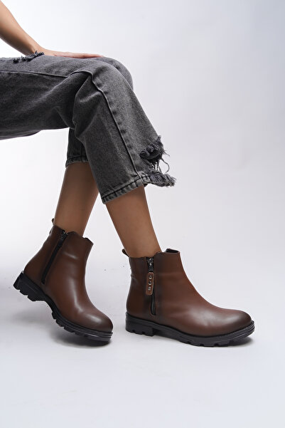 Riccon Elislaena Kadın Fermuarlı Bot 0012101 Taba Cilt