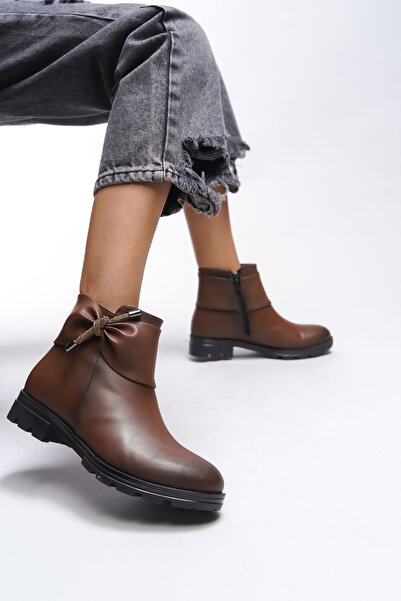 Riccon Gaenledha Kadın Kurdele ve Taş Detaylı Bot  Taba Cilt