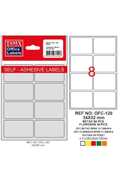 Tanex Office Label with Bag 34x55 Mm White Offc-120 (PACK OF 10)
