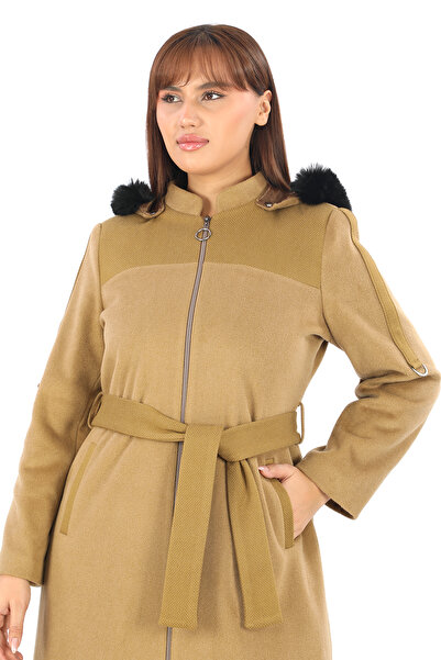 Wazze Kapişonlu Kürklü Kaban