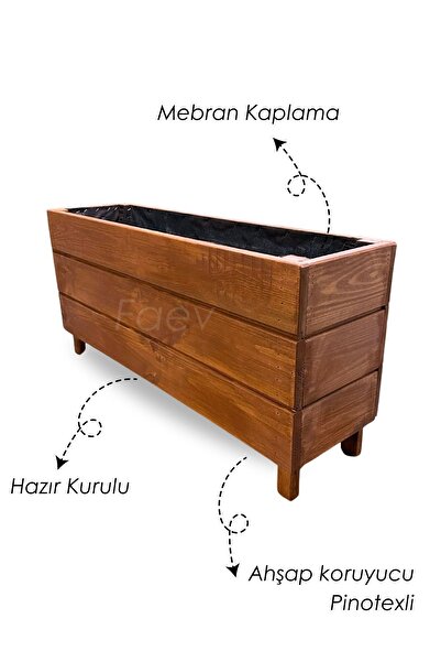 Faev Ahşap Saksı Dış Mekan Çiçeklik Dekoratif Büyük Boy Saksı Hazır Kurulu 95...